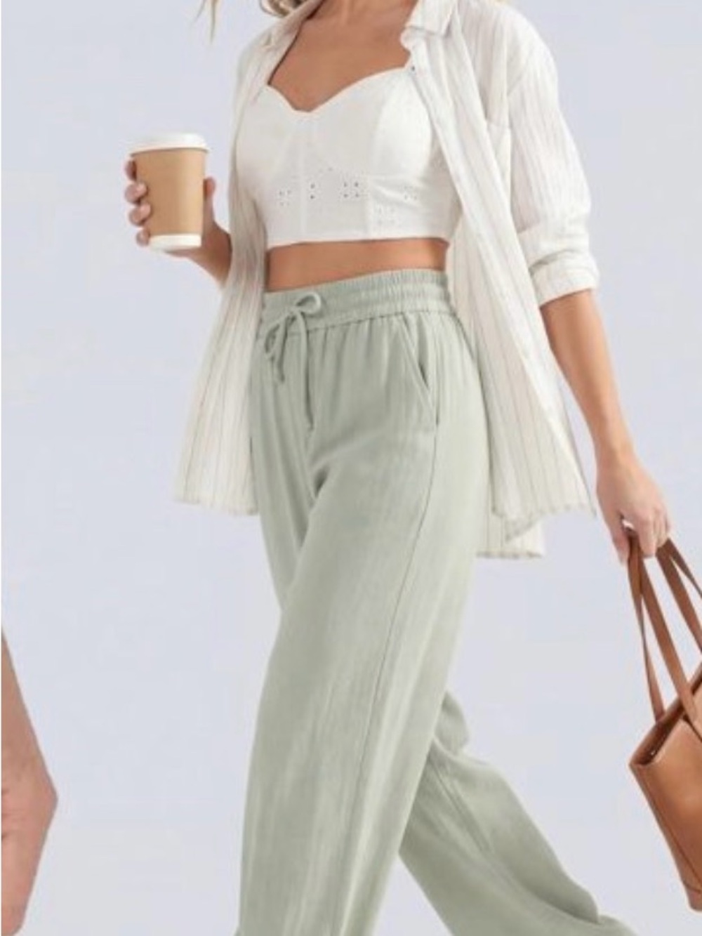 Halara Relaxed Wide-Leg Drawstring Pants in Pale Aqua - Picture 3 of 7